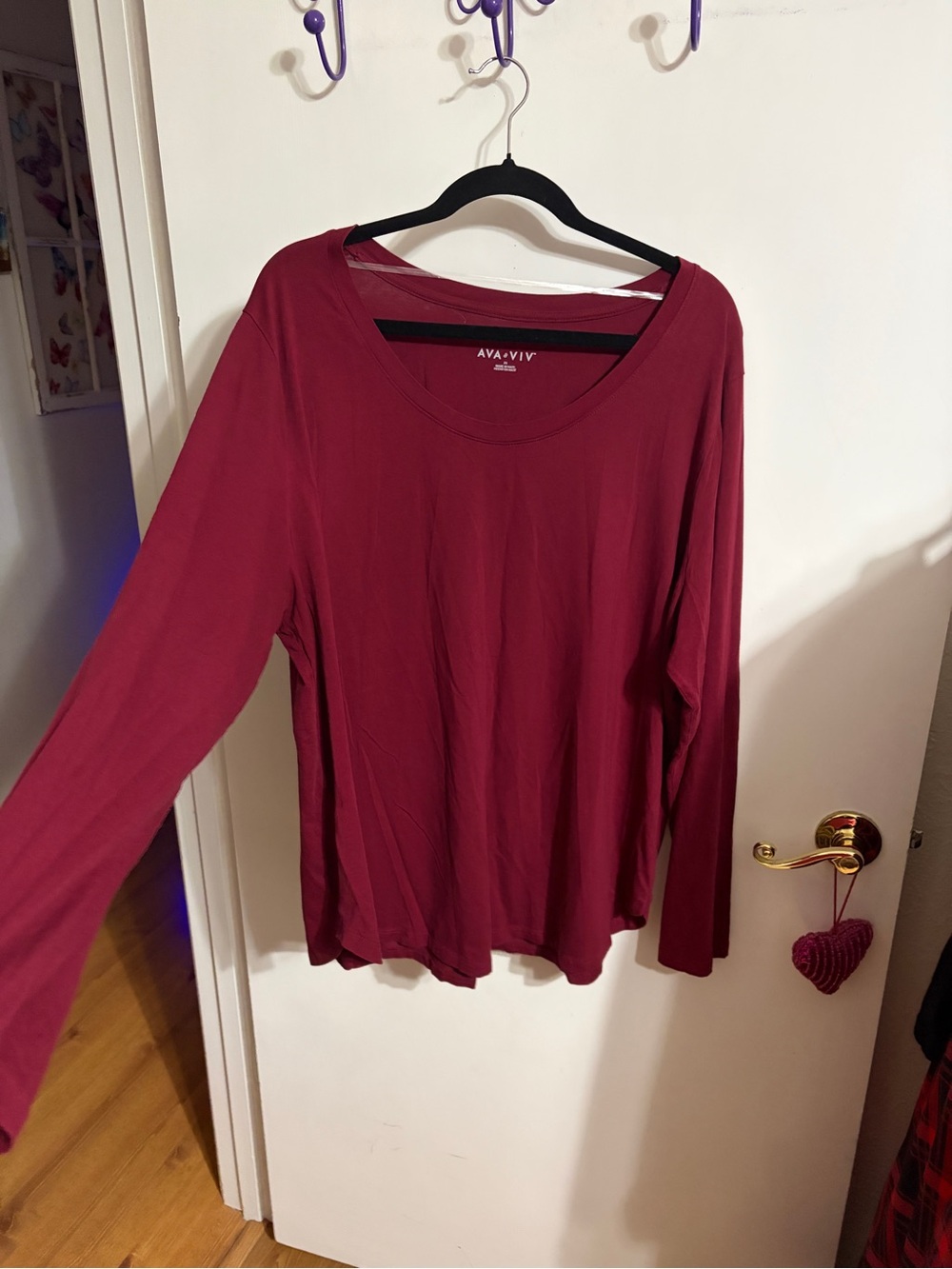 🥳 2X Ava & Viv Long Sleeve Scoop Neck Top — Wine